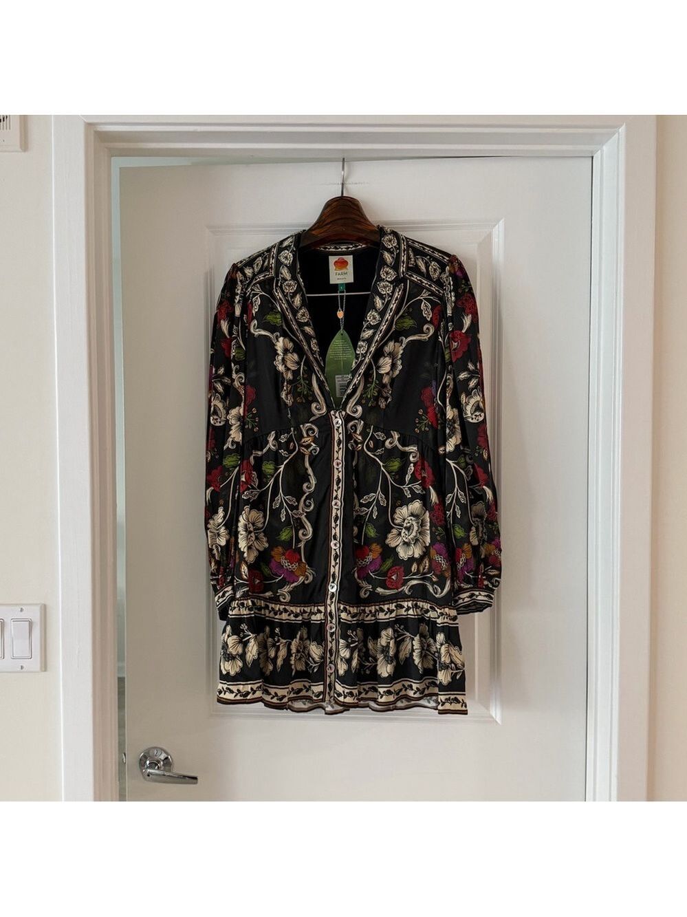 Farm Rio Black Rococo Flowers Mini Dress - Picture 4 of 8